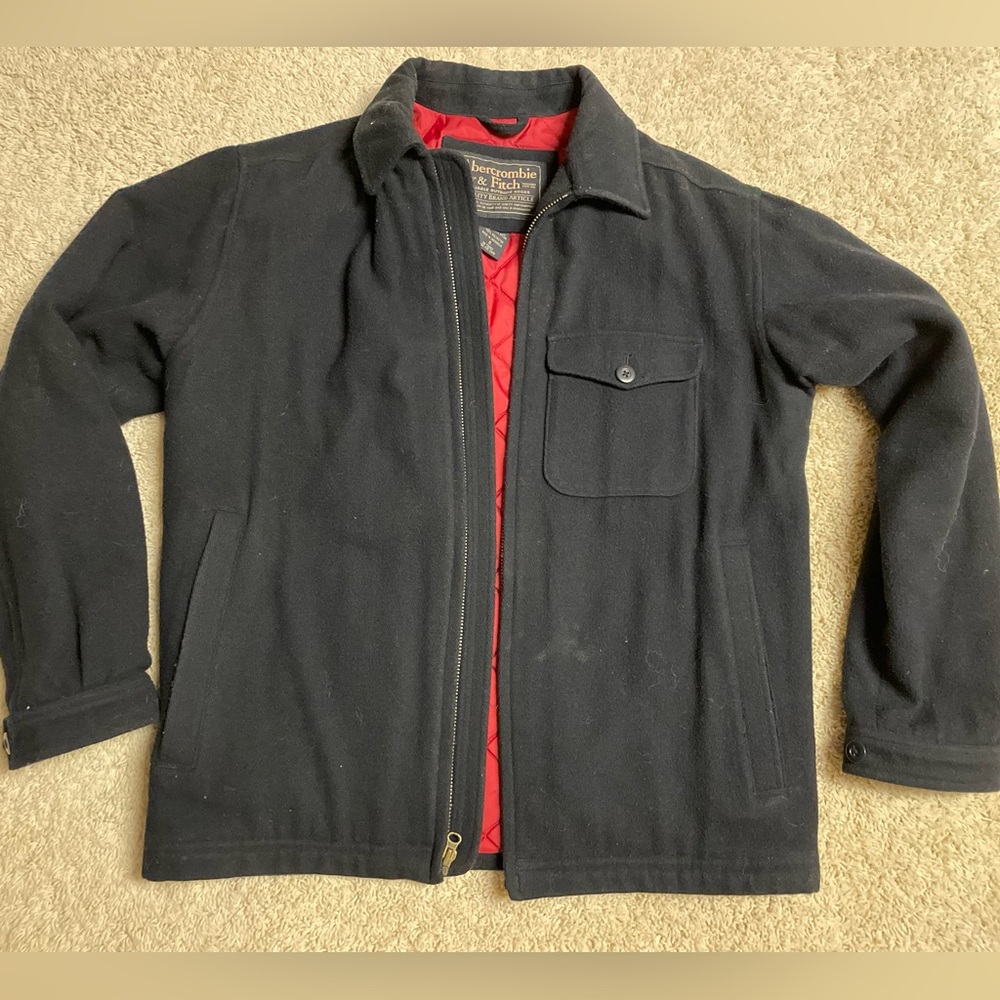 Abercrombie mens wool coat size small navy